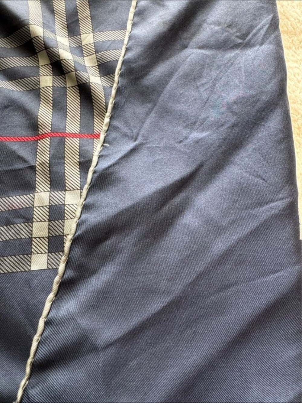 Vintage Burberry Silk Scarf Navy Plaid Nova Check Square Classic Luxury - Picture 9 of 16